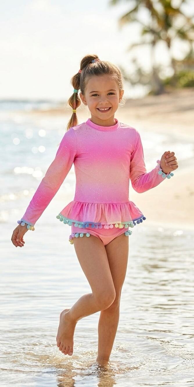 NWT❤️Betsey Johnson Girl's Long Sleeve 2 Pc Rash Guard Tankini Swimsuit sz12